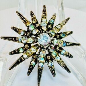 Sparkling Starburst Rhinestone Brooch - Aurora AB Crystals